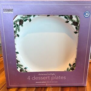 Martha Stewart Christmas Twilight 4 Dessert Plates Pinecone -NIB Vintage